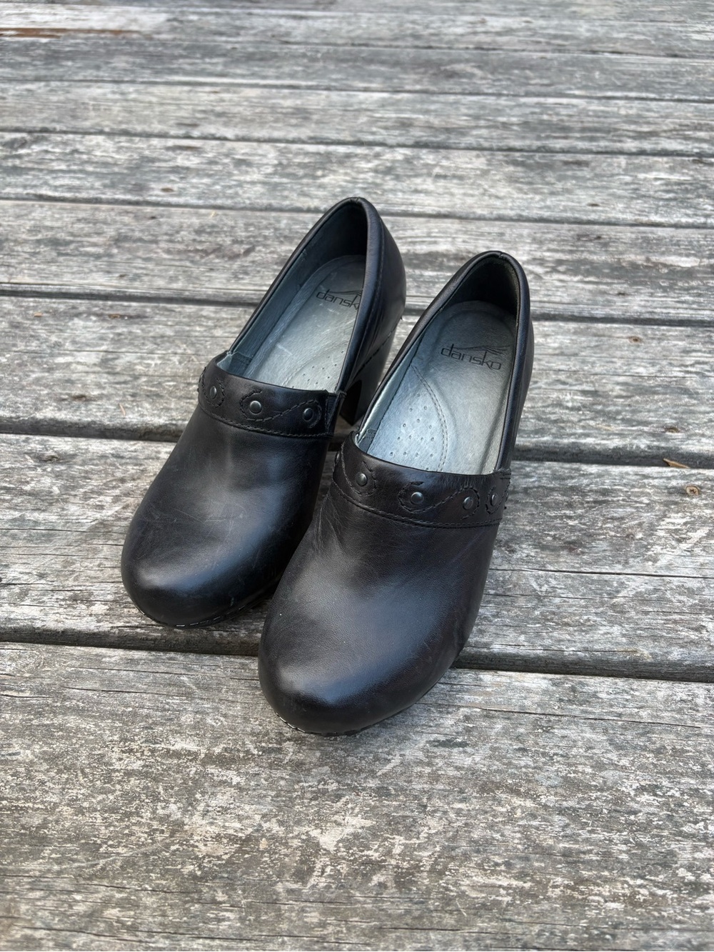 Dansko Black Leather Slip-On Nursing Clogs